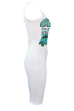 White Fashion Sexy Print Basic U Neck Vest Dress