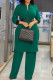 Green Casual Solid Patchwork With Belt V Neck Long Sleeve Two Pieces