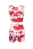 Red Fashion Casual Print Basic U Neck Sleeveless Two Pieces