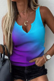 Colour Fashion Casual Gradual Change Print Patchwork V Neck Tops