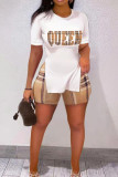 Black White Casual Print Patchwork Slit O Neck Short Sleeve Two Pieces