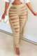 Khaki Sexy Solid Tassel Hollowed Out Patchwork High Waist Pencil Solid Color Bottoms