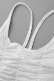 Milky Casual Solid Patchwork Fold O Neck Sleeveless Two Pieces