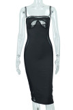 Black Sexy Solid Patchwork Spaghetti Strap One Step Skirt Dresses