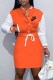 Orange Fashion Casual Print Patchwork Mandarin Collar One Step Skirt Dresses