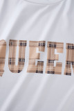 Black White Casual Print Patchwork Slit O Neck Short Sleeve Two Pieces