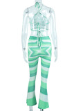 Green Sexy Print Patchwork Halter Sleeveless Two Pieces