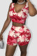 Red Fashion Casual Print Basic U Neck Sleeveless Two Pieces
