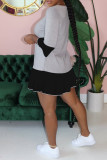 Black Gray Fashion Casual Letter Print Patchwork O Neck Dresses