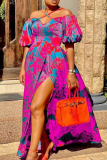 Tangerine Casual Print Patchwork Halter Cake Skirt Dresses(There will be color difference, mind carefully ordering)