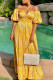 Yellow White Casual Print Patchwork Halter Cake Skirt Dresses(There will be color difference, mind carefully ordering)