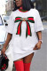 White Fashion Casual Regular Sleeve Short Sleeve O Neck Printed Dress Mini Print Dresses
