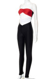 Black Sexy Solid Hollowed Out Patchwork Strapless Skinny Jumpsuits