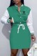 Green Fashion Casual Print Patchwork Letter Mandarin Collar One Step Skirt Dresses