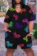 Black Fashion Casual Letter Print Patchwork V Neck Regular Romper