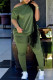 Green Fashion Casual Solid Patchwork Oblique Collar Short Sleeve Two Pieces
