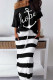Black Casual Print Patchwork Off the Shoulder Two Pieces