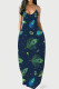 Tibetan Blue Fashion Sexy Print Backless Spaghetti Strap Long Dress