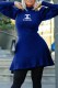 Deep Blue Fashion Street Print Letter Turtleneck A Line Dresses
