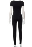 Black Sexy Solid Hollowed Out Patchwork Square Collar Skinny Jumpsuits