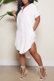 White Casual Solid Patchwork Buckle Turndown Collar Shirt Dress Dresses