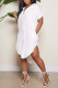 White Casual Solid Patchwork Buckle Turndown Collar Shirt Dress Dresses