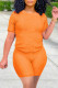 Orange Fashion Casual Solid Patchwork O Neck Short Sleeve Two Pieces