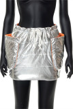 Silver Fashion Sexy Solid Patchwork Regular High Waist Conventional Solid Color Bottoms