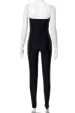 Black Sexy Solid Hollowed Out Patchwork Strapless Skinny Jumpsuits