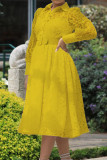 Gold Casual Elegant Solid Patchwork Buckle Turndown Collar Dresses