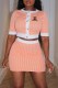Orange Fashion Elegant Print Patchwork O Neck Short Sleeve Two Pieces
