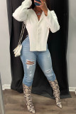 White Fashion Sexy Casual Solid Patchwork Asymmetrical Turndown Collar Outerwear