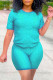 Lake Blue Fashion Casual Solid Patchwork O Neck Short Sleeve Two Pieces