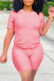 Pink Fashion Casual Solid Patchwork O Neck Short Sleeve Two Pieces