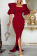 Burgundy Fashion Sexy Solid Patchwork Slit Off the Shoulder Evening Dress Dresses