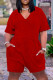 Red Fashion Casual Solid Patchwork V Neck Regular Romper