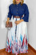 White Fashion Casual Print Patchwork Turndown Collar Long Sleeve Dresses