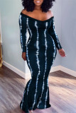 Orange Yellow Fashion Casual Print Patchwork V Neck Long Sleeve Dresses
