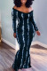 Tibetan Blue Fashion Casual Print Patchwork V Neck Long Sleeve Dresses