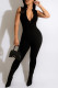 Black Fashion Casual Solid Patchwork Zipper Collar Skinny Jumpsuits