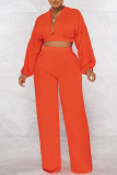 Yellow Fashion Casual Solid Patchwork V Neck Long Sleeve Two Pieces