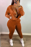 Brown Fashion Casual Solid Patchwork Hooded Collar Long Sleeve Three-piece Set