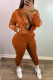 Brown Fashion Casual Solid Patchwork Hooded Collar Long Sleeve Three-piece Set