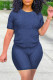 Deep Blue Fashion Casual Solid Patchwork O Neck Short Sleeve Two Pieces