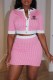 Pink Fashion Elegant Print Patchwork O Neck Short Sleeve Two Pieces