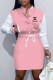 Pink Fashion Casual Print Patchwork Letter Mandarin Collar One Step Skirt Dresses