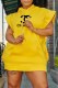 Yellow Fashion Casual Print Letter Hooded Collar One Step Skirt Dresses