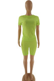 Pink Fashion Casual Solid Patchwork O Neck Short Sleeve Two Pieces