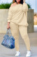Khaki Fashion Casual Solid Basic Oblique Collar Long Sleeve Two Pieces