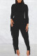 Black Fashion Casual Solid Tassel Patchwork O Neck Long Sleeve Two Pieces